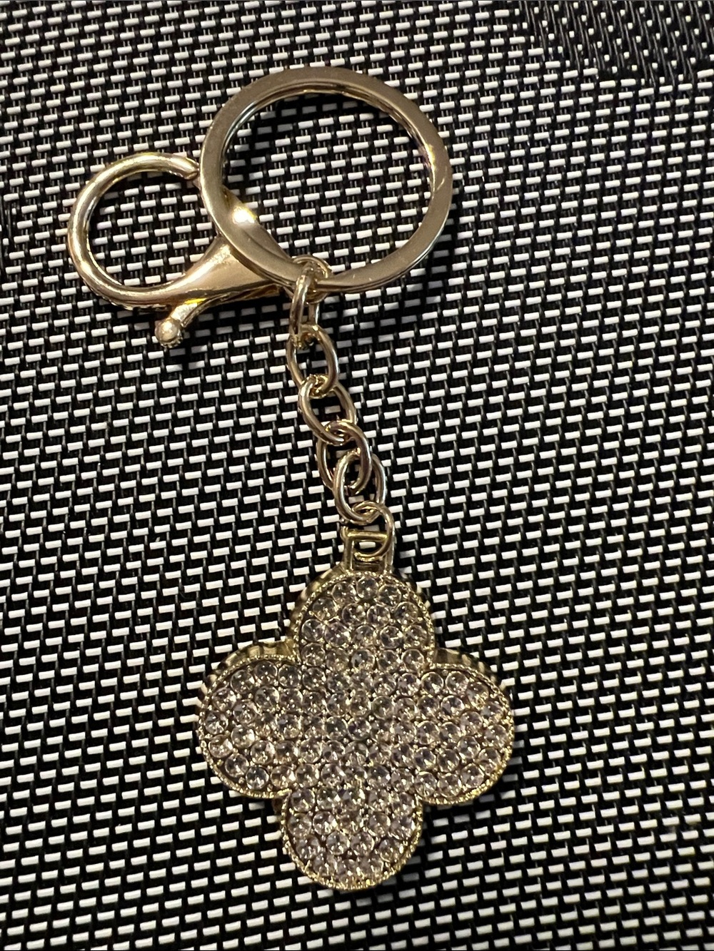 Crystal Pavé Clover Keychain - Gold Tone with Clear Stones